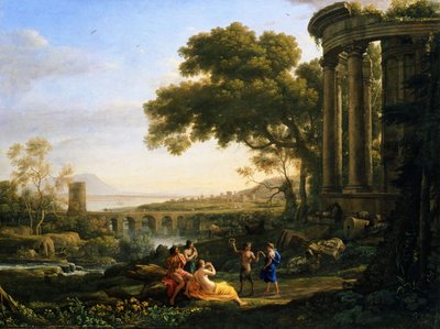 Landschap met Nimf en Sater die Dansen door Claude Lorrain